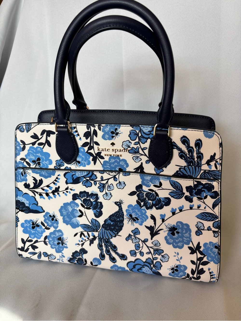 kate spade Cream and Blue Floral Leather Satchel